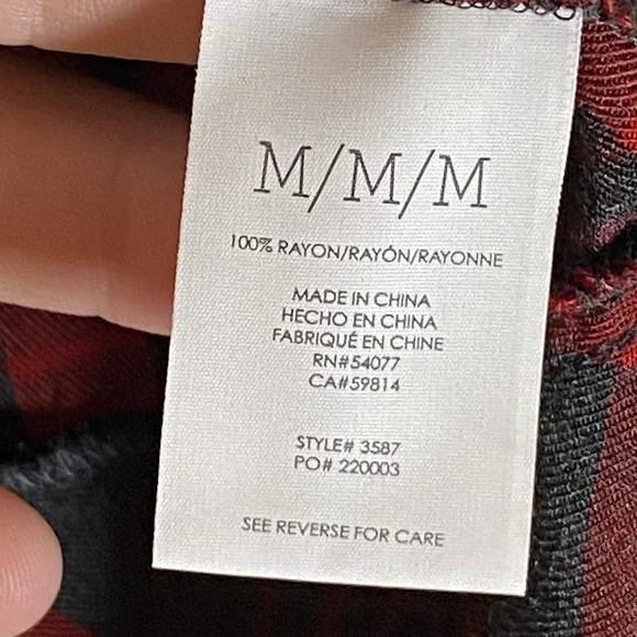 Cabi Top Womens Medium Red Black Plaid 1/2 Button Up Blouse Hi Low Festive Boho - Picture 12 of 16